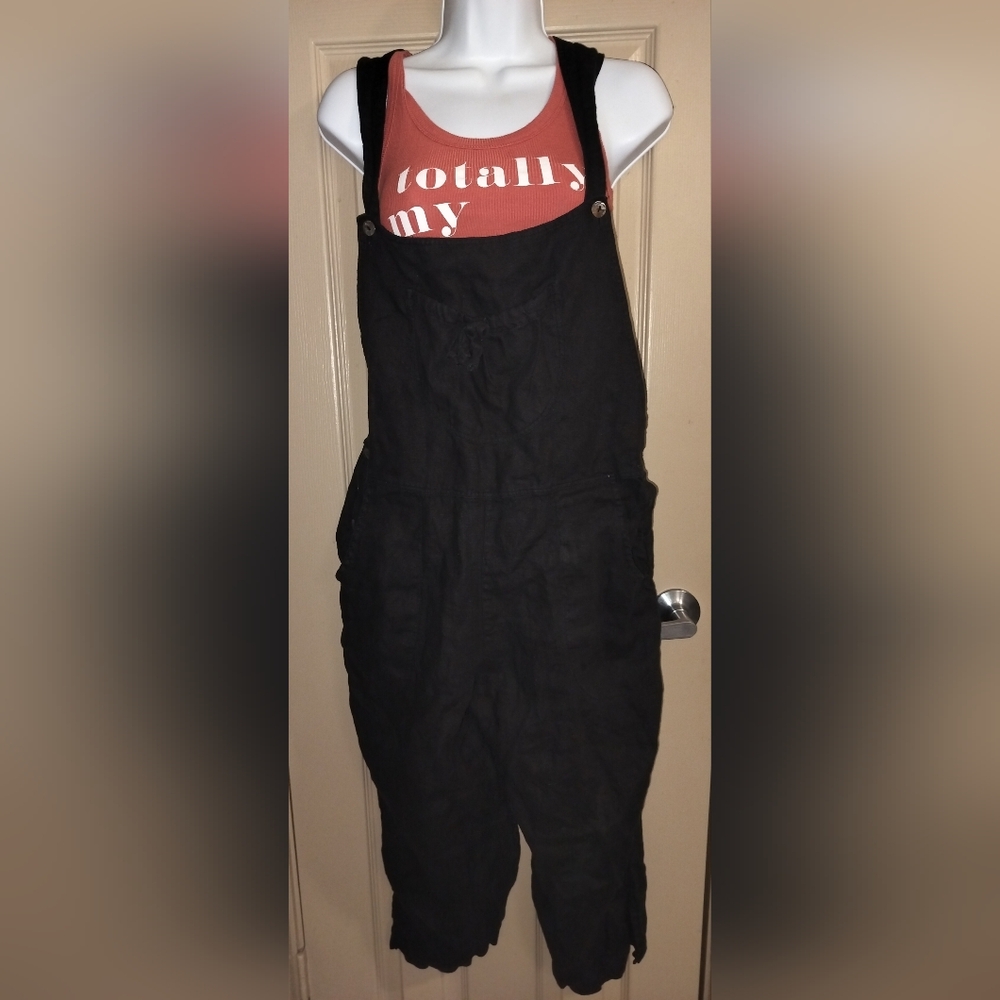 Chic Black Women's Linen Overalls Sz M